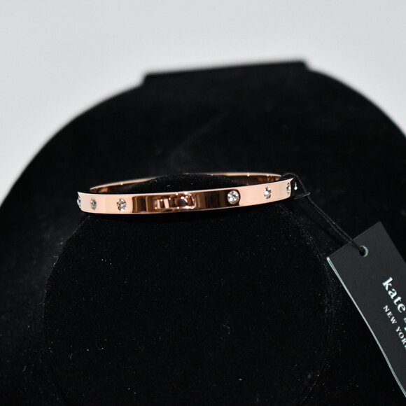 kate spade Set in Stone Hinged Gold-Plated Bangle Bracelet in Clear/Rose #WBRUB7 - Picture 3 of 6
